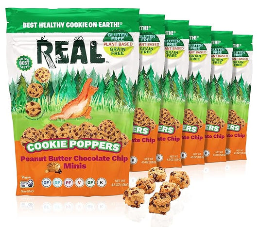 REAL Peanut Butter Chocolate Chip Mini Cookie Poppers – Bite-sized Gluten Free Baked Cookies – Dairy Free, Vegan, Kosher, Paleo – Delicious Mini Peanut Butter Chocolate Chip Cookies (4.5 oz, 6 Pack)