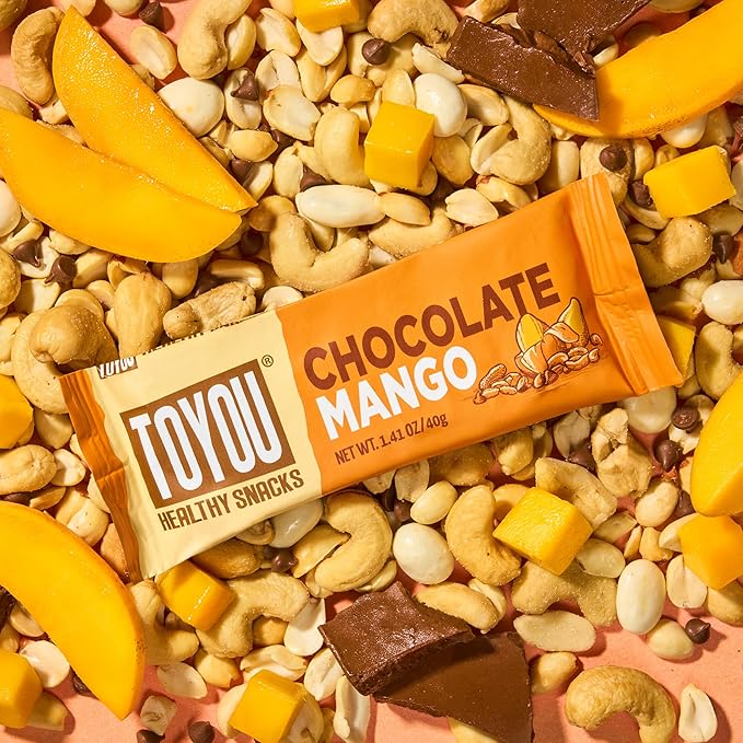 ToYou Gluten Free Chewy Fruit and Nut Bars - Healthy Protein Snacks | Chocolate Mango - 1.41 Ounce (Pack of 12) | Soft Chewy, Fiber-Packed Granola Bars for Adults and Kids, Made with Natural Ingredients