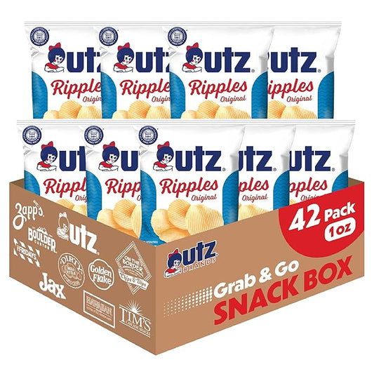 Utz Ripples Original Crispy Chips Made from Fresh Potatoes, 42 Count, Crunchy Individual Snacks to Go, Gluten Free Snacks, brand is Utz, variation theme is Flavor that is Ripples Original, Size that is 42 Count (Pack of 1).