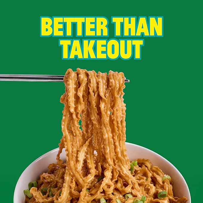 FLYBYJING Classic Soy Noodles - Sun-Dried, Wavy Asian Instant Noodles Tossed in Savory Soy Scallion Sauce - Ready in 6 Minutes - Vegan, High Protein, No MSG, 3.45 oz (Pack of 6)