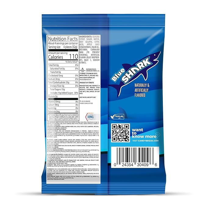 Candy Break Fruity & Sweet Blue Sharks, Fruit Flavored Chewy Candy Gummies, Bulk Gummy Candy Bag, Snacks for Kids & Grown Ups, 4 Oz Pack of 12