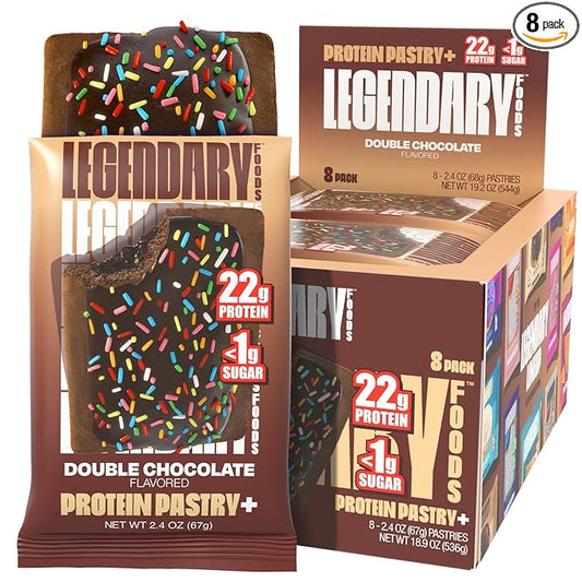 Legendary Foods 22g Protein Pastry 0g Added Sugar, Low Carb, Gluten Conscious, Keto Snack, Ideal for Glucose Management, Includes Whey Protein Isolate, 8 Pack Double Chocolate