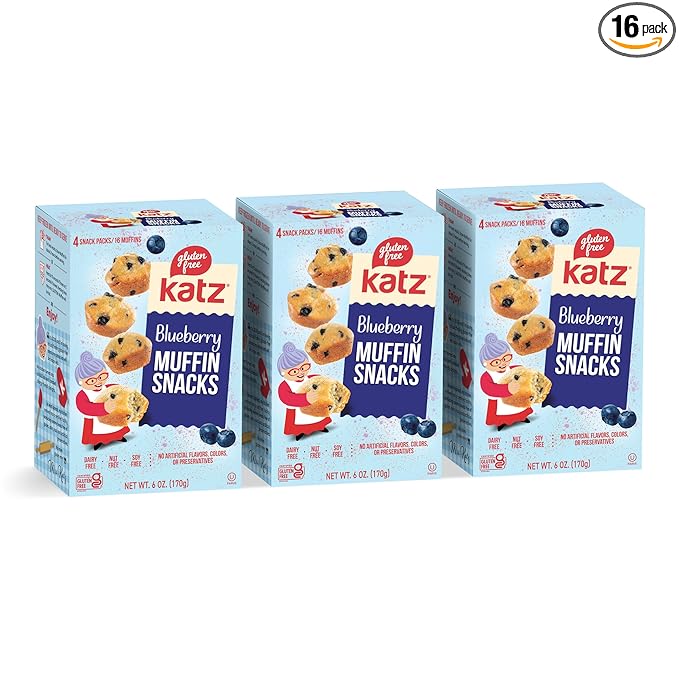 Katz Gluten Free Blueberry Muffin Snacks | Dairy Free, Nut Free, Soy Free, Gluten Free | Kosher (3 Packs, 6 Ounce Each)
