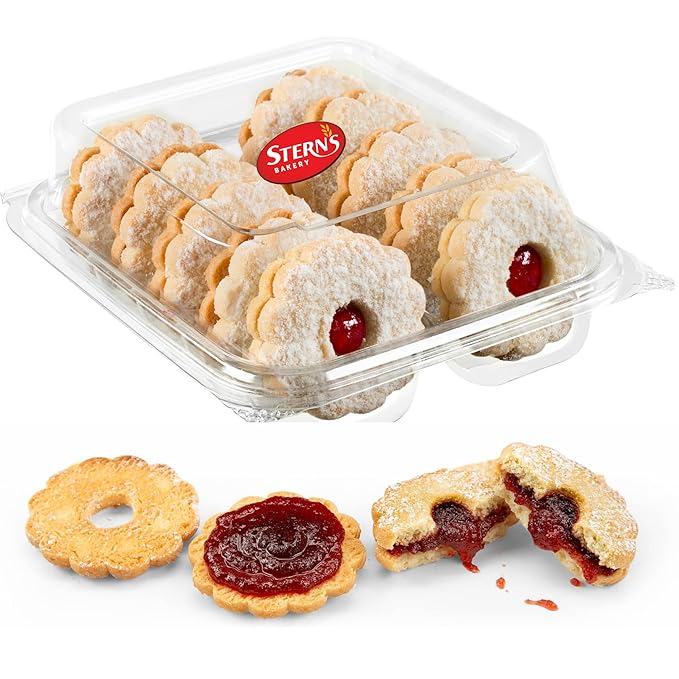 Linzer Cookies [10 Count] | Shortbread Cookies Individually Wrapped | Christmas Food Gift for Mom, Dad, Colleagues & Friends | Kosher, Dairy Free, Nut Free -Stern’s Bakery