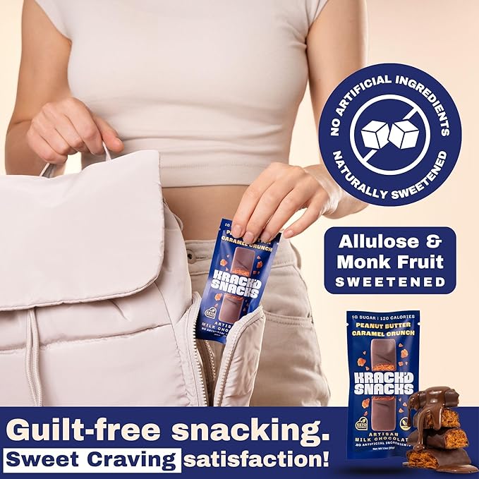 Krack’d Snacks Keto Milk Chocolate Candy Bars (10 Pcs.) Low Carb, Vegan, Sugar Free Keto Bar with Peanut Butter Caramel Crunch Toffee & Allulose | Gut Friendly, Non GMO, Gluten Free Keto Snack