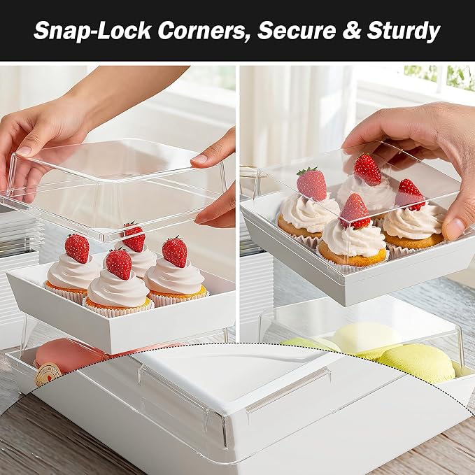 EffiQ-Rate 50 Pack Charcuterie Boxes with Clear Lids - To Go Paper Mini Charcuterie Box,Disposable Food Containers,White Dessert Boxes for Sandwich,Cookie,Sushi-Includes Strings,Stickers,and 100 Forks