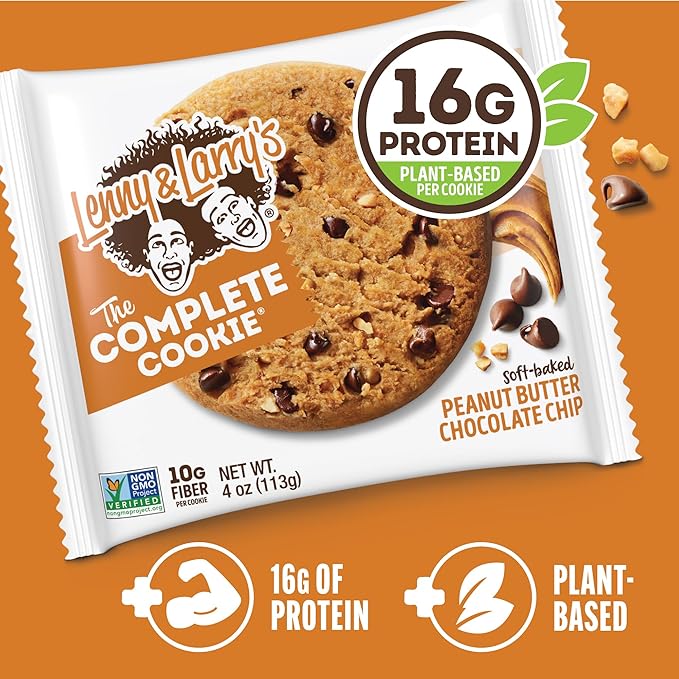 Lenny & Larry's Complete Protein Cookie, [Peanut Butter Chocolate Chip], Chewy Soft Baked, 16g Plant Protein, Vegan, Non-GMO, High Fiber, [4 Ounce] Cookie (Pack of 12)
