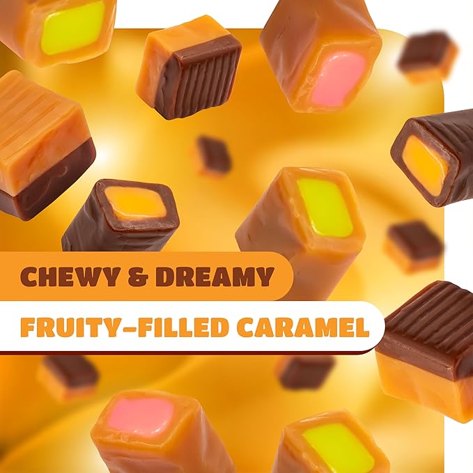 Caramel Cubes Candy Mix - 2 Pound Pack 150 Count - Filled Creamy Caramels Individually Wrapped - Vanilla, Chocolate, Apple, Strawberry - Assorted Chews