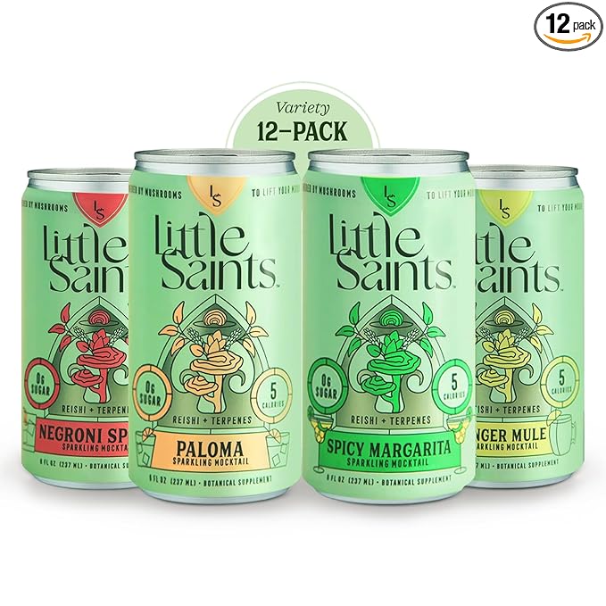Little Saints Non-Alcoholic Drinks Variety Pack - Sugar Free & Zero Proof Mocktails Include Ginger Mule, Negroni Spritz, Spicy Margarita & Paloma - Ready-to-Drink Beverage for Parties & Celebrations (8oz, 12 pk)