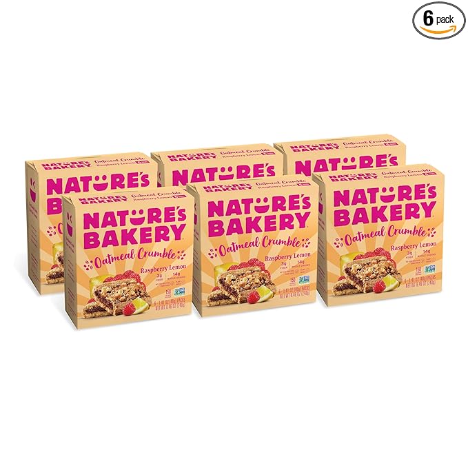 Nature's Bakery Oatmeal Crumble Bars, Raspberry Lemon, Real Fruit, Vegan, Non-GMO, Breakfast Bar, 6 Boxes With 6 Bars, 36 Count