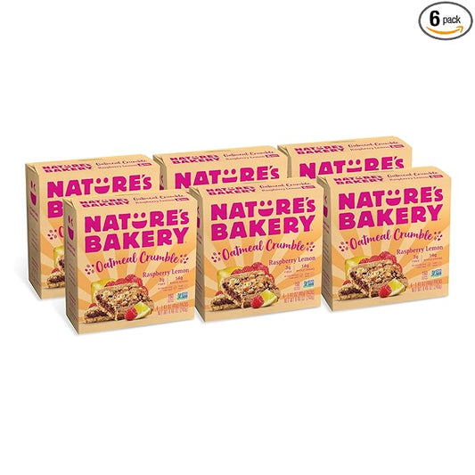 Nature's Bakery Oatmeal Crumble Bars, Raspberry Lemon, Real Fruit, Vegan, Non-GMO, Breakfast Bar, 6 Boxes With 6 Bars, 36 Count