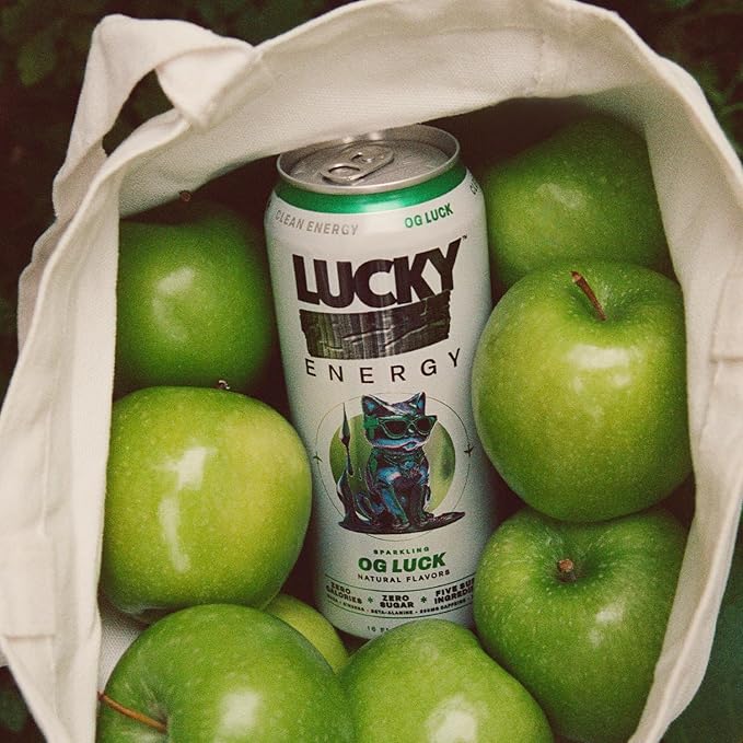Lucky Energy Sugar Free Energy Drinks, OG Luck, 16oz Cans (12-Pack) Healthy, Zero Sugar Energy Drink with Maca, Ginseng, Beta-Alanine, Taurine & 200mg Caffeine