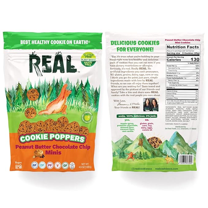 REAL Peanut Butter Chocolate Chip Mini Cookie Poppers – Bite-sized Gluten Free Semi Soft Baked Cookies – Dairy Free, Vegan, Kosher, Paleo – Delicious Mini Peanut Butter Chocolate Chip Cookies (4.5 oz)