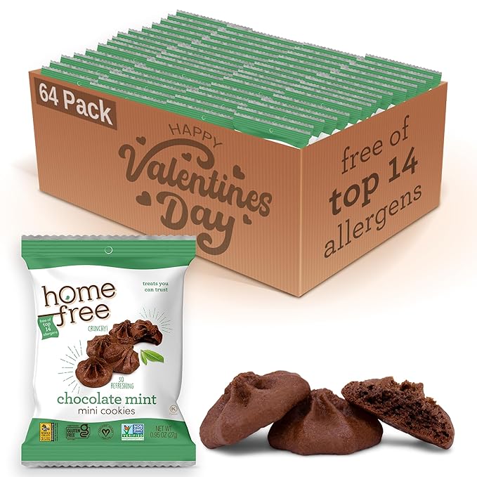 Homefree Chocolate Mint Mini Cookies, Gluten Free, Nut Free, Vegan, Individually Wrapped Packs, School Safe and Allergy Friendly Snack, 0.95 oz. (Pack of 64)