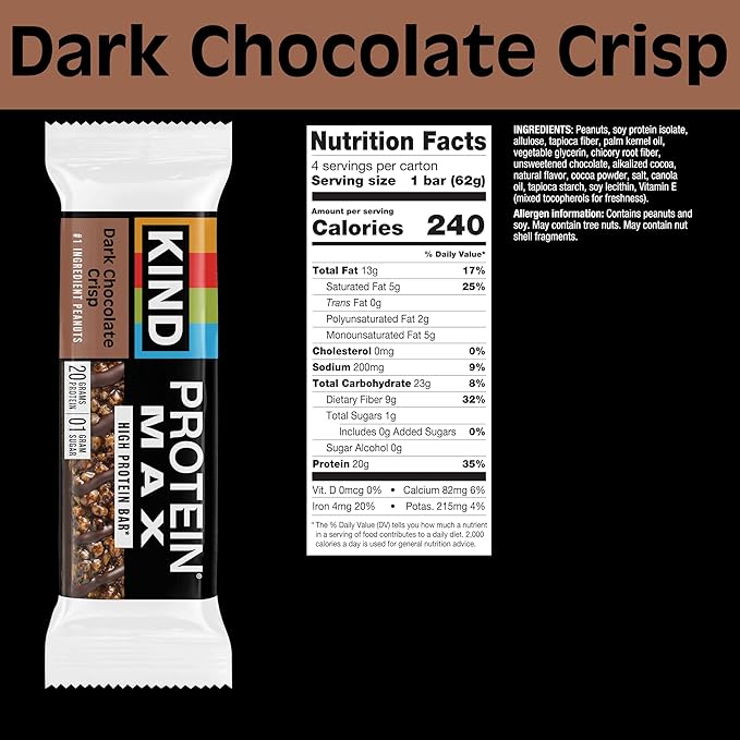 KIND Protein MAX Variety Pack, 4 Flavors, High Protein Keto Snack Bars, 20g Protein, Low Sugar (0g Added), Gluten Free, 12 Bars