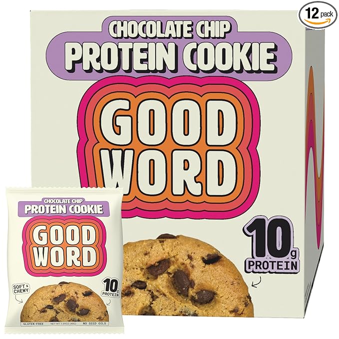 Chocolate Chip Protein Cookie, Soft & Chewy, High Protein Snack, Gluten-Free, Grain-Free, Dairy-Free, No Seed Oils, No Refined Sugars, Made with Almond Butter & Collagen, 12-Pack