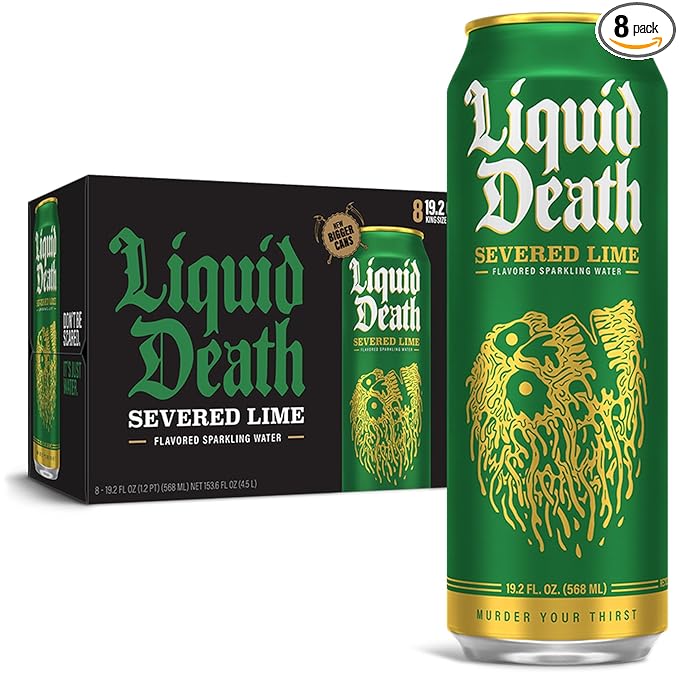 Liquid Death, Severed Lime, Lime-Flavored Sparkling Water, 8-Pack (19.2oz Cans), Low Calorie & No Artificial Sweeteners