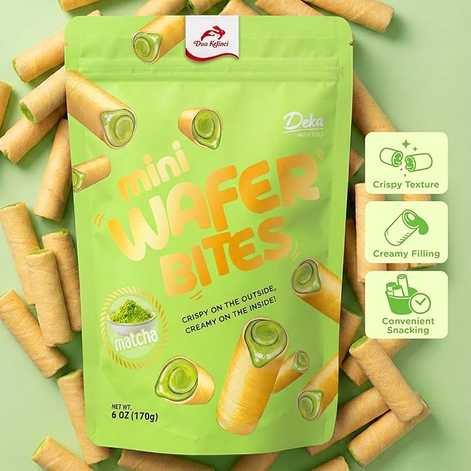 Deka Matcha Mini Wafer Bites Creme Filled Rolled Wafers, 7oz (Pack of 12)