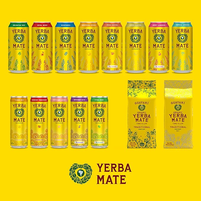 Yerba Madre Organic Yerba Mate, Energy Drink Alternative, Berry Lemonade, Low Sugar, 150mg Natural Caffeine, Better for You Energy & Focus, No Jitters or Crash, 15.5 Oz (Pack of 12) (Packaging May Vary)
