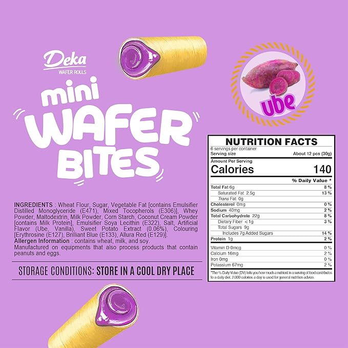 Deka Ube Mini Wafer Bites Creme Filled Rolled Wafers, 6.35oz