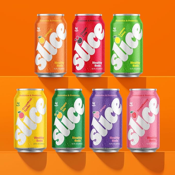 Slice Healthy Soda, Lemon Lime, Prebiotic & Probiotic Soda Pop, 5g Fiber, 35 calories, 12 fl oz 12 Pack