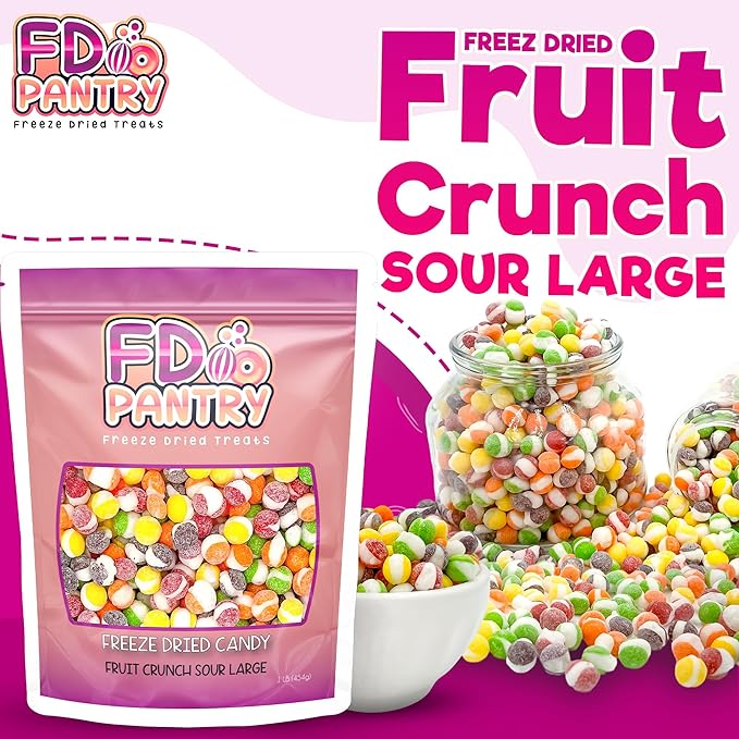 Fruit Crunch Sour Freeze Dried Candy Variety Pack 16oz - Assorted Candy Freeze Dried Sour Flavors, Large Resealable Pouch - Ideal Freeze Dried Snack Treat, Great Gift Idea - 1lb Bag