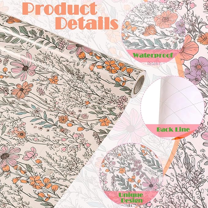 Ywdbzjhs 1 Roll Wildflower Wrapping Paper Mini Roll - 17 In x 33 Ft - Wildflower Garden Floral Gift Wrap Paper for Christmas Birthday Wedding Baby Shower Engagement Bridal Shower