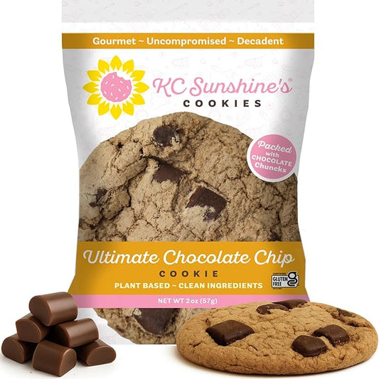 KC Sunshine’s Chocolate Chip Cookies (Pack of 12) – Gluten Free Snacks - Dairy Free, Nut Free, Vegan Friendly & Plant Based – Gluten Free Cookies Individually Wrapped