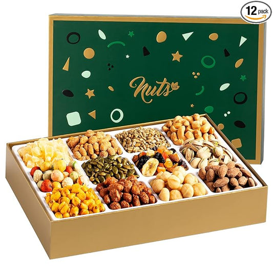 NUTS U.S. Assorted Nuts & Dried Fruits Gift Box | 12 Gourmet Varieties of Sweet & Savory Treats for Christmas, New Year, Holiday, Birthdays, Anniversaries, Corporate Gifting