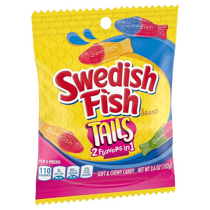 SWEDISH FISH Tails 2 Flavors in 1 Soft & Chewy Candy, 12 - 3.6 oz Bags