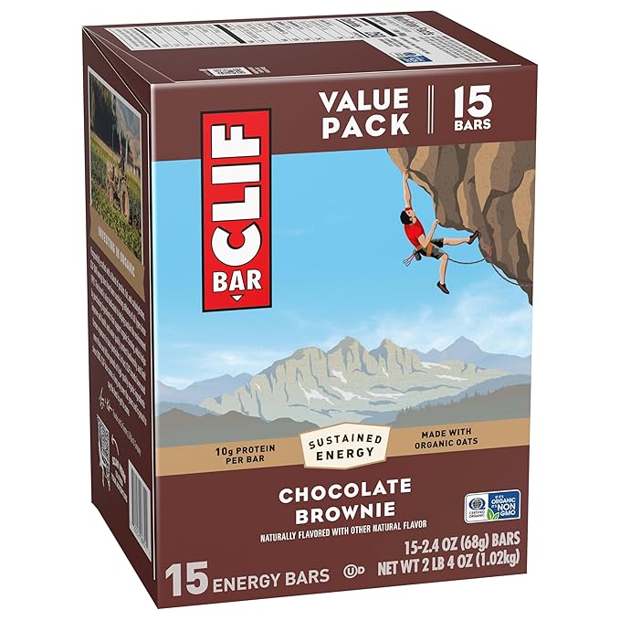 CLIF BAR - Energy Protein Bars - Chocolate Brownie - Made with Organic Oats - Energy Bars - Non-GMO - (15 Pack)