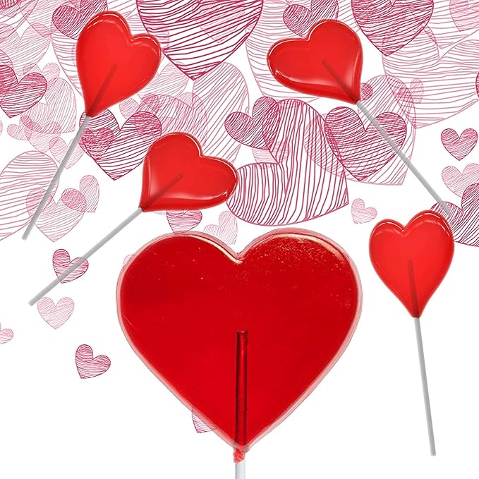 Fruidles Valentine's Heart Lollipops Candy, Red Heart Shaped Hard Candy Lollipop Suckers, Individually Wrapped, 12g Lollipop (Half-Pound)
