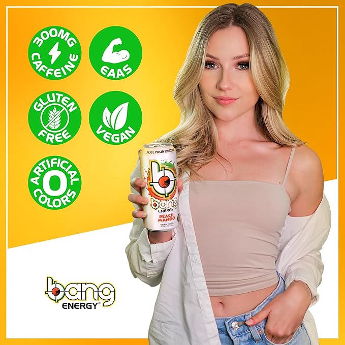 Bang Energy Peach Mango, Sugar-Free Energy Drink, 16-Ounce | Pack of 12