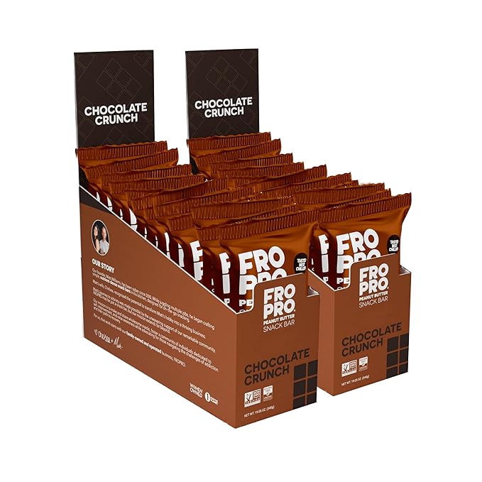 FROPRO Plant Protein Snack Bars - Plant Based Protein Bars, All-Natural, Gluten, Dairy, & Soy Free, High Protein Bars with Low Calories | Chocolate Crunch 24 Pack