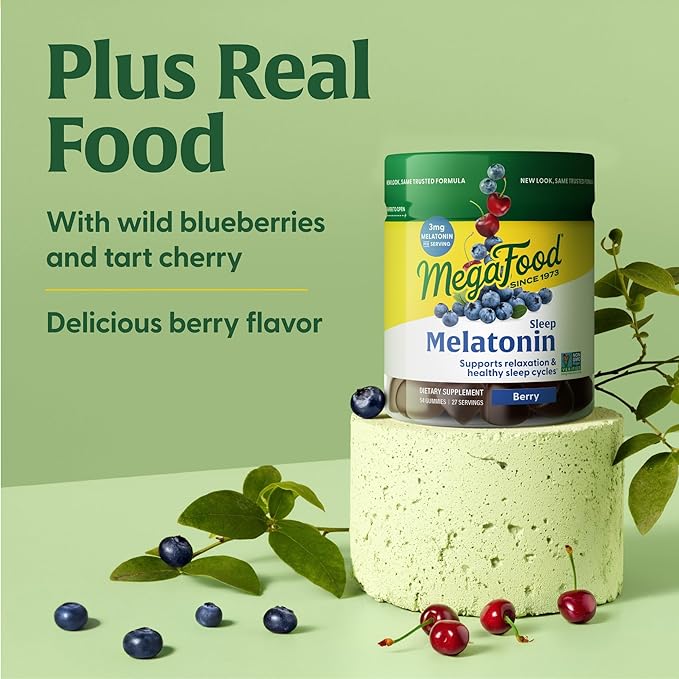 MegaFood Melatonin Gummies - Melatonin 3mg per Serving to Help Relax & Fall Asleep – Sleep Gummies for Adults - Berry Flavor, Non-GMO, Certified Vegan - 54 Count (27 Servings) 3 Pack