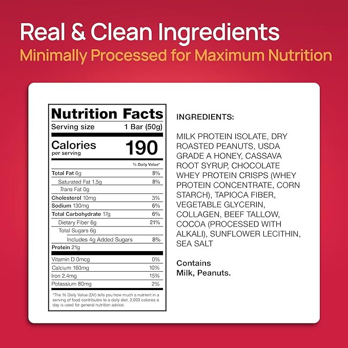 ProGo Protein Bars, Energy Bars - 21g Clean Protein, Made with 95% Pure Isolate, Tallow, Collagen, Real Ingredients - Low Calorie, No Artificial Sweeteners (20-Count, Fudge Brownie)