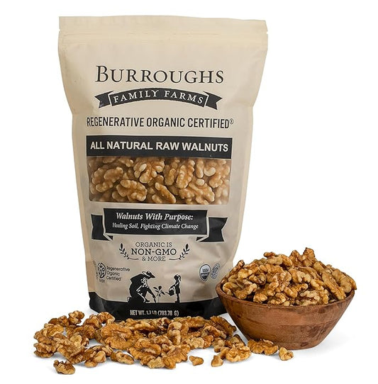 Organic Raw Walnuts Halves & Pieces 1.7lb – Unpasteurized, Regeneratively Grown in California – Whole, Fresh, Unsalted – Plant-Based Omega-3s