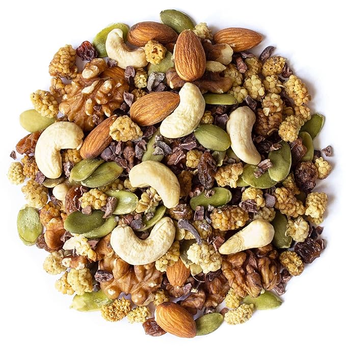 Food to Live Organic Snack Wise Trail Mix, 8 Ounces — Raw and Non-GMO Contains Cacao Nibs, Raisins, Almonds, Cashews, Walnuts, Mulberries, Pumpkin Seeds. Vegan Superfood, Kosher, No Added Sugar, Bulk