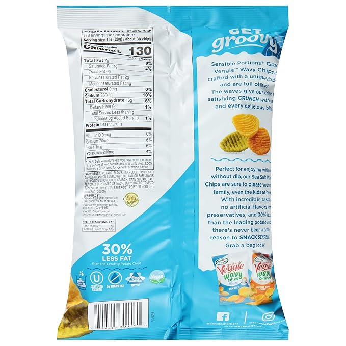Sensible Portions Garden Veggie Wavy Chips, Sea Salt, 5 Oz (Pack of 12)