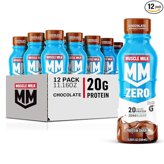 Muscle Milk Zero Protein Shake, Chocolate,20g Protein, Zero Sugar, 100 Calories, Calcium, Vitamins A, C & D, 4g Fiber, Energizing Snack, Workout Recovery, Packaging May Vary,11.16 Fl Oz (Pack of 12)