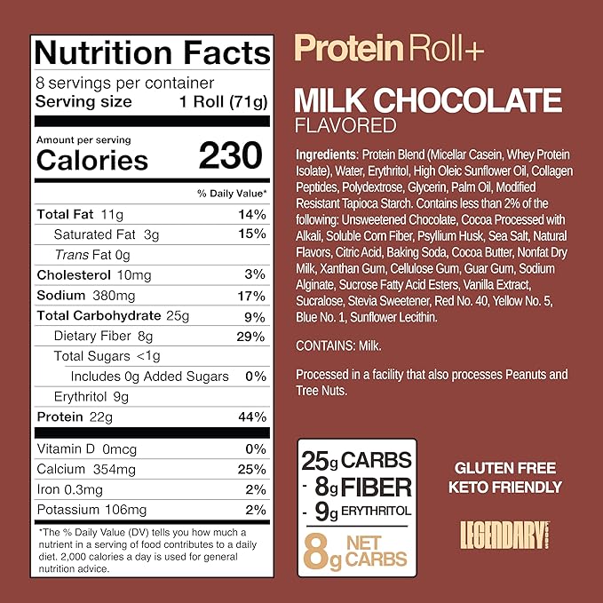 Legendary Foods Cinnamon Roll 22g Protein Bars – Gluten-Free, Low Carb Meal Option – Sweet Zero Sugar Snack, Keto-Friendly – 10-Pack High Protein Pre- or Post-Workout Nutrition Bars - Milk Chocolate