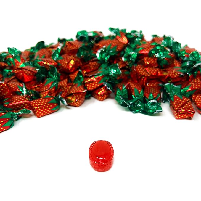 Bulk Bundle Strawberry Hard Candy Filled With Real Fruit Pulp 6 lbs Bon Bons Filled With Real Pulp American Old Fashioned Vintage Candy Individually Wrapped, 96 Oz