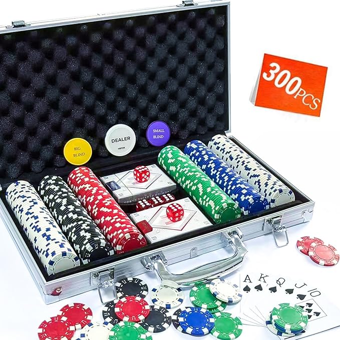 HEITOK Texas Hold'em Poker Chip Set 200-pcs with Aluminum Carrying Case & Professional Weight Chips Plus 5 Poker Dice Waterproof