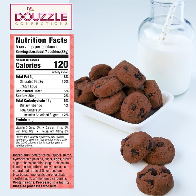 DOUzzle Gluten Free Cookies, Bite Size Double Fudge Chocolate Chip (5 OZ - Pack of 1) Non Gebrokts Kosher for Passover Food Snacks - No Artificial Colors or Preservatives
