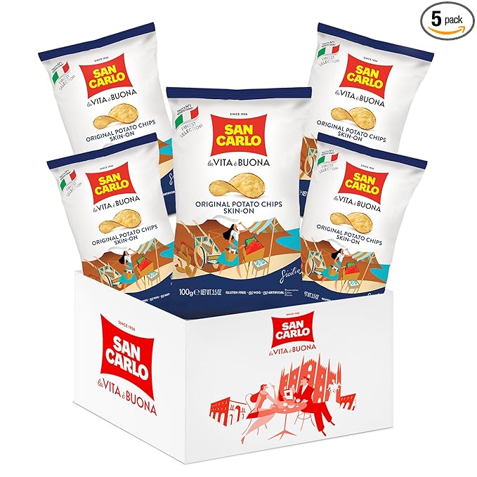 San Carlo Multi Pack 5X Skin-On n°1 Italian Potato Chips - 100gr - for Snacking Bliss