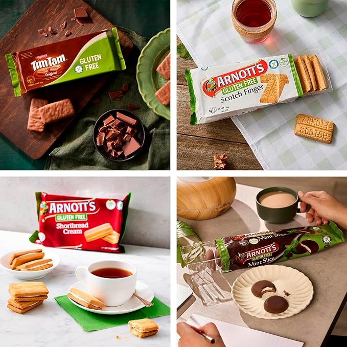 Gluten Free Snack Box & Gift Basket – Biscuit Variety Pack for Adults – 4-Pack Australian Favorites: Scotch Finger, Mint Slice & Shortbread Creams – Celiac Friendly Care Package