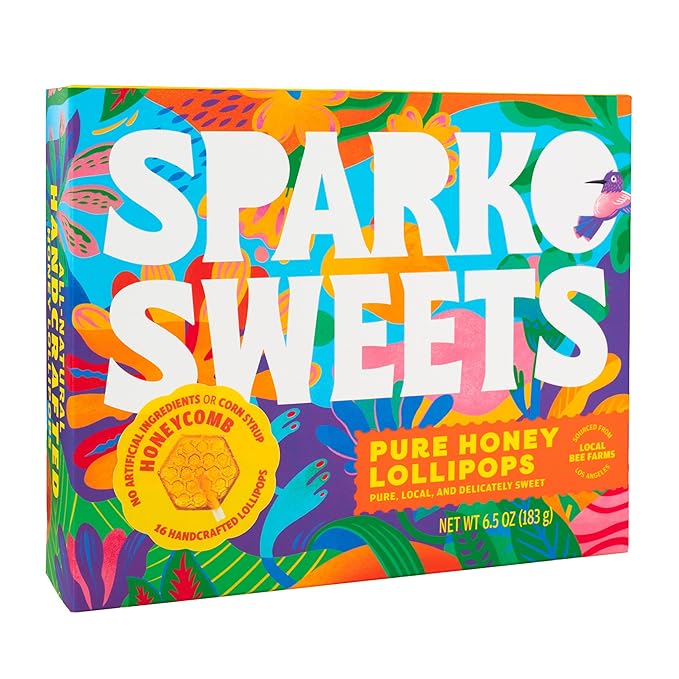 Sparko Sweets Natural Honeycomb Lollipops, Made in USA, No Artificial Ingredients, No Corn Syrup, 16 Pieces, 1.3-inch Diameter, 1.5 lbs, Gold – Ideal for Tea Stirrers, Sore Throat Remedy, and Gifts