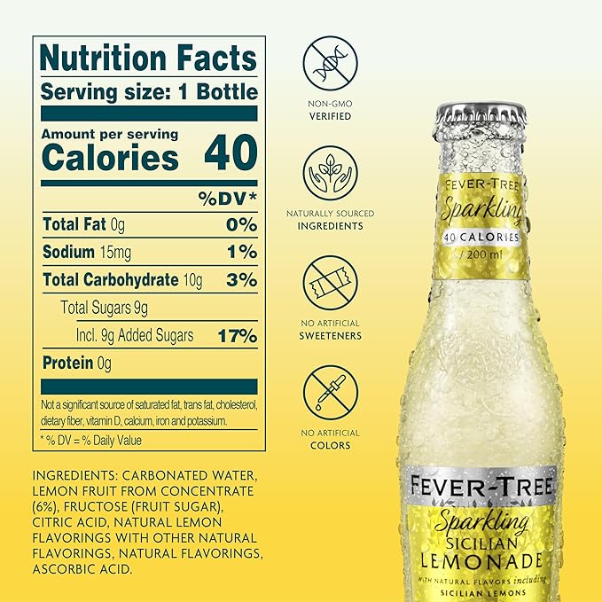Fever Tree Sparkling Sicilian - Premium Quality Mixer - Refreshing Beverage for Cocktails & Mocktails. Naturally Sourced Ingredients, No Artificial Sweeteners or Colors - 200 ML Bottles - Pack of 24