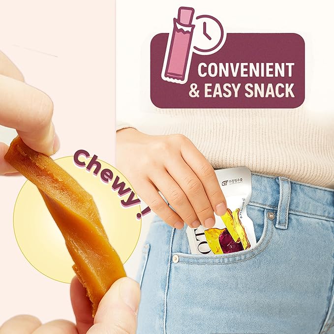 Korean Chewy Sweet Potato Snacks Individually Wrapped [25] – 100% Natural Vegan Sweet Potato Sticks – No Added Sugar, Gluten Free, Non-GMO – Semi-Dried Healthy Treats – Vegan Snacks by Gangwon Export