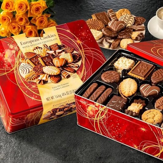 Luxury European Chocolate Cookie Variety – Festive Christmas Biscuit Assortment, 49.4 oz. Perfect for Valentines, Easter or Any Event